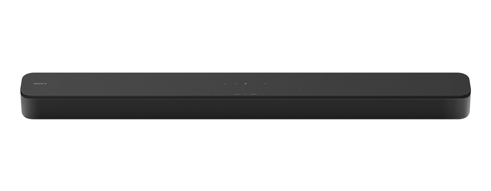 Eine lange, schwarze Soundbar auf schwarzem Hintergrund. Das Sony-Logo ist sichtbar.