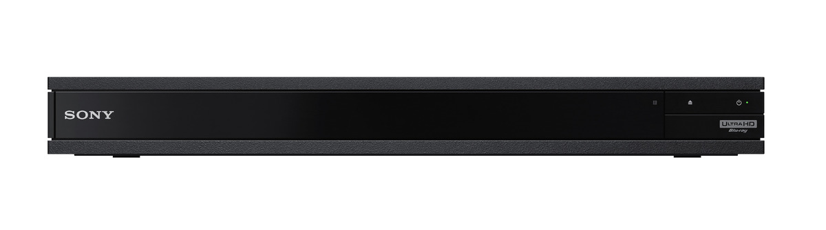 Schwarzer Sony Blu-ray Player mit Ultra HD Blu-ray Label auf weißem Hintergrund.