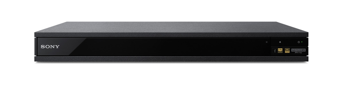 Schwarzer Sony Blu-ray-Player auf weißem Hintergrund.