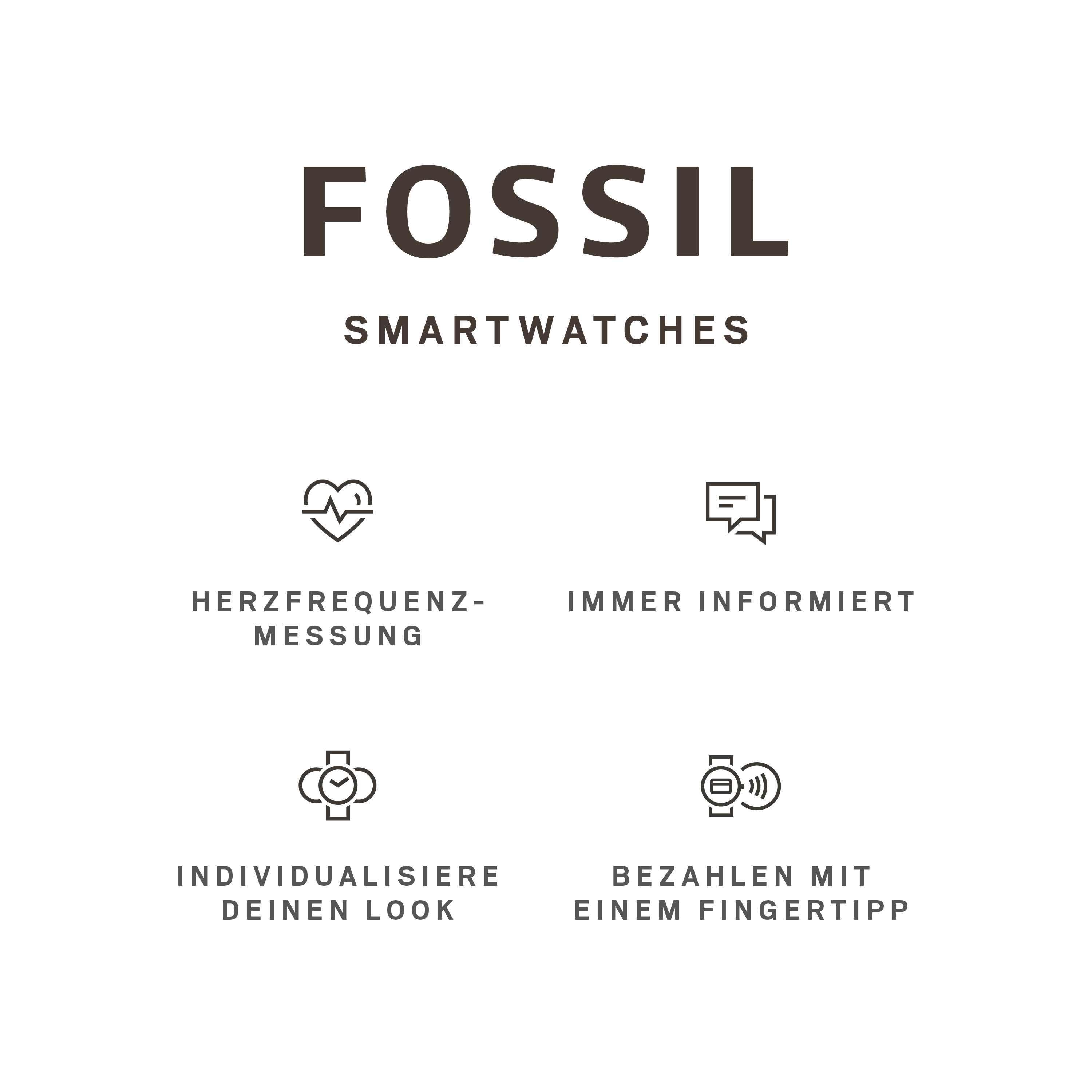 FOSSIL FTW6002 Venture Smartwatch Edelstahl Edelstahl, 190 mm, Blau