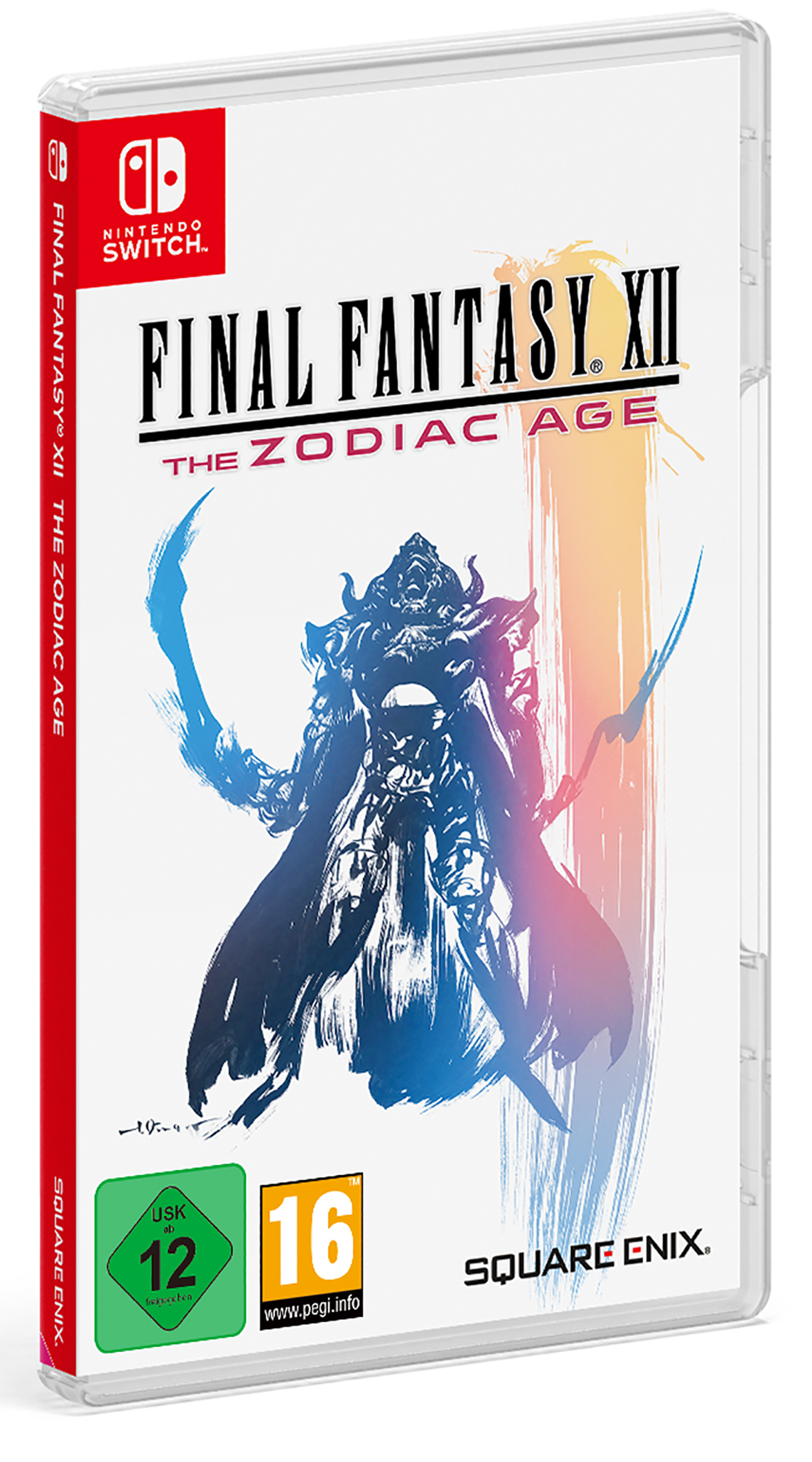 Spielverpackung für Final Fantasy XII: The Zodiac Age. Zeigt Charakterkunst und ein Logo.