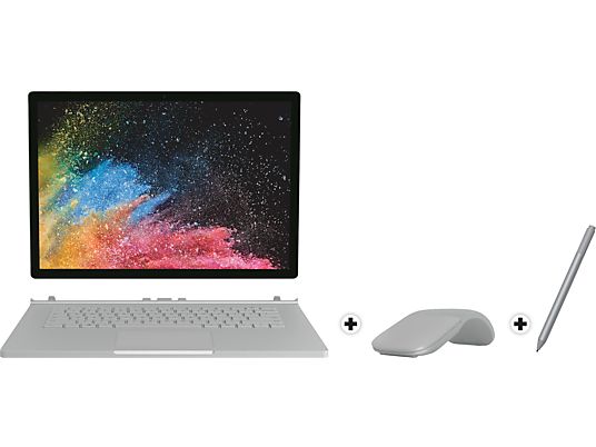 MICROSOFT Surface Book 2 Convertible + Surface Arc Touch Mouse + Surface Pen - Set (15 ", 512 GB SSD, Silber)