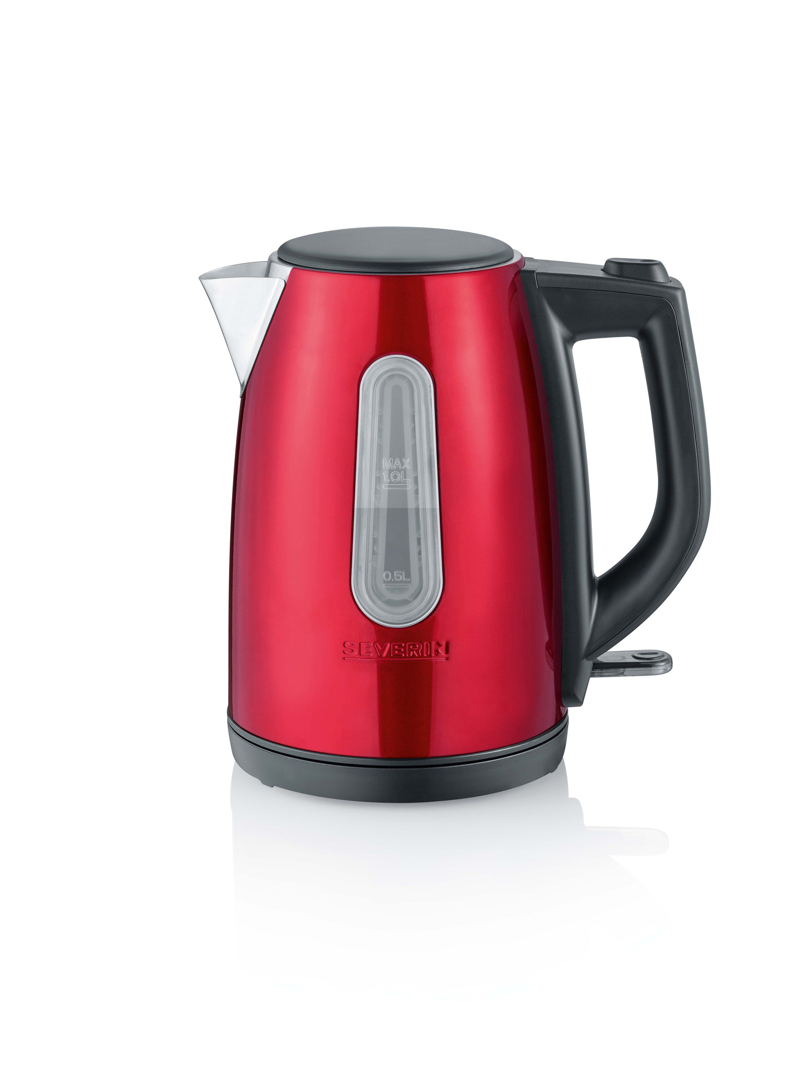 SEVERIN WK 3417 Wasserkocher, Schwarz/Rot/Silber