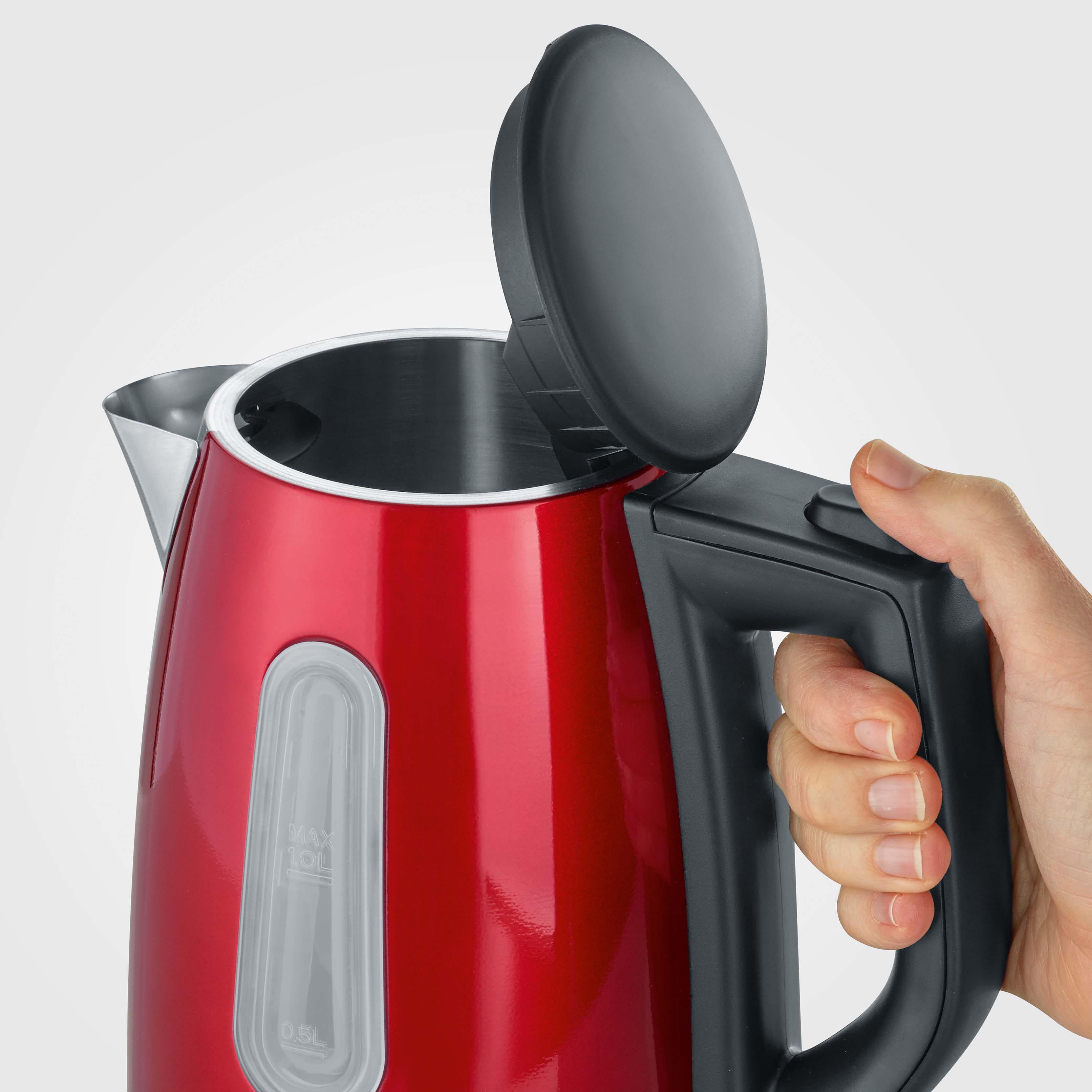 SEVERIN WK 3417 Wasserkocher, Schwarz/Rot/Silber