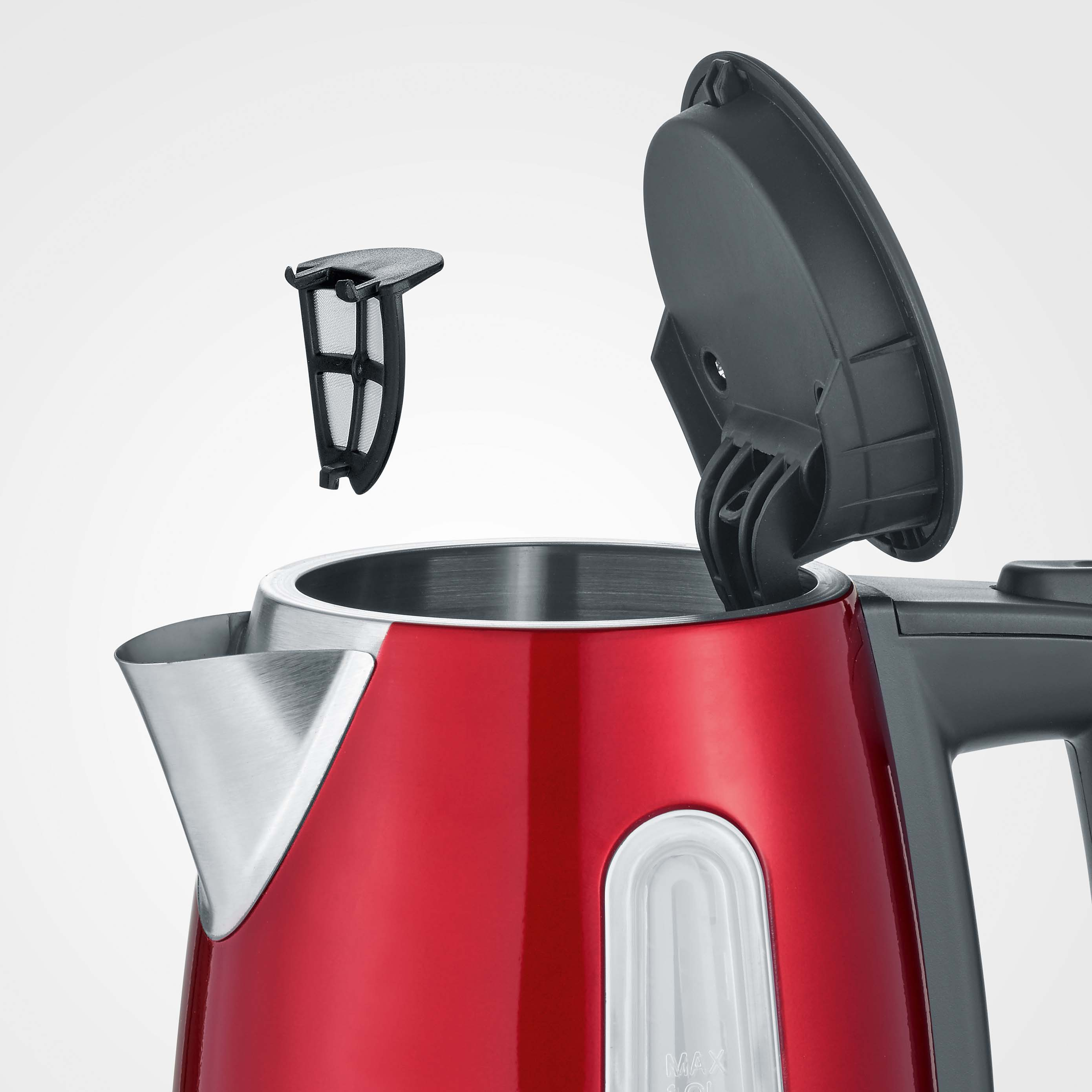 SEVERIN WK 3417 Wasserkocher, Schwarz/Rot/Silber