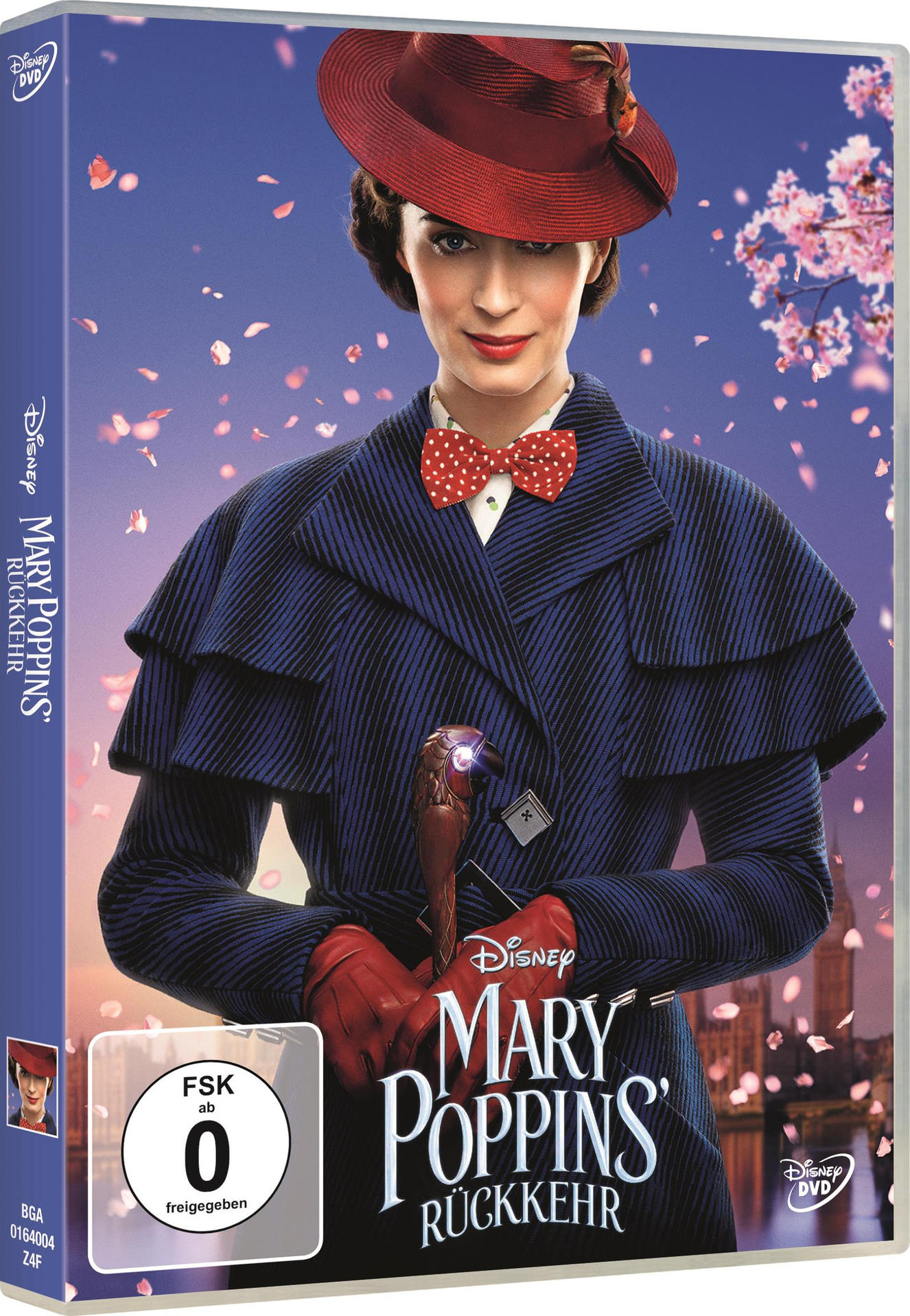 Mary Poppins Rückkehr DVD-Box. Zeigt eine Frau mit Hut und Mantel.