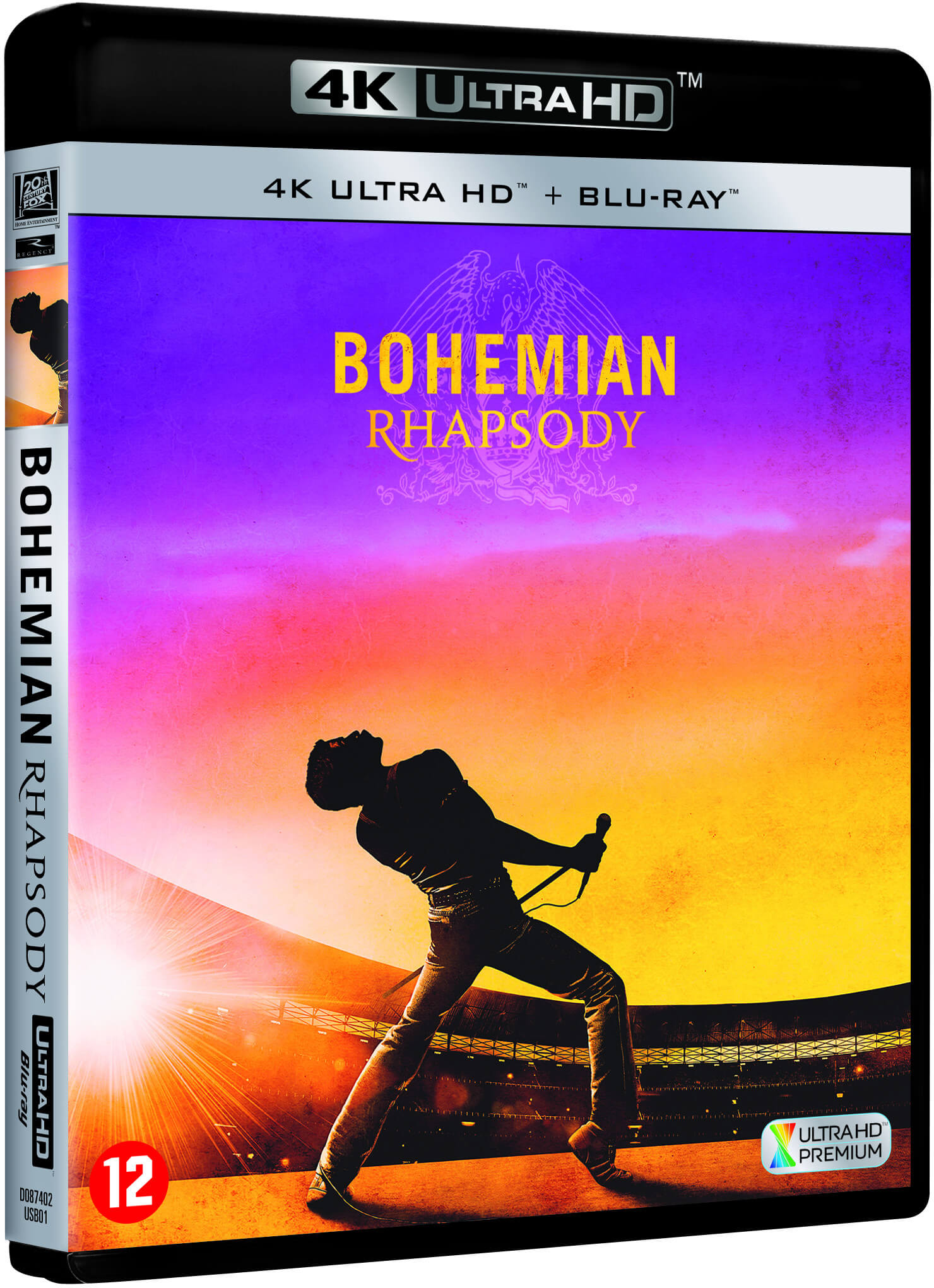 Couverture Blu-ray de Bohemian Rhapsody. Présente la silhouette de Freddie Mercury et le titre.