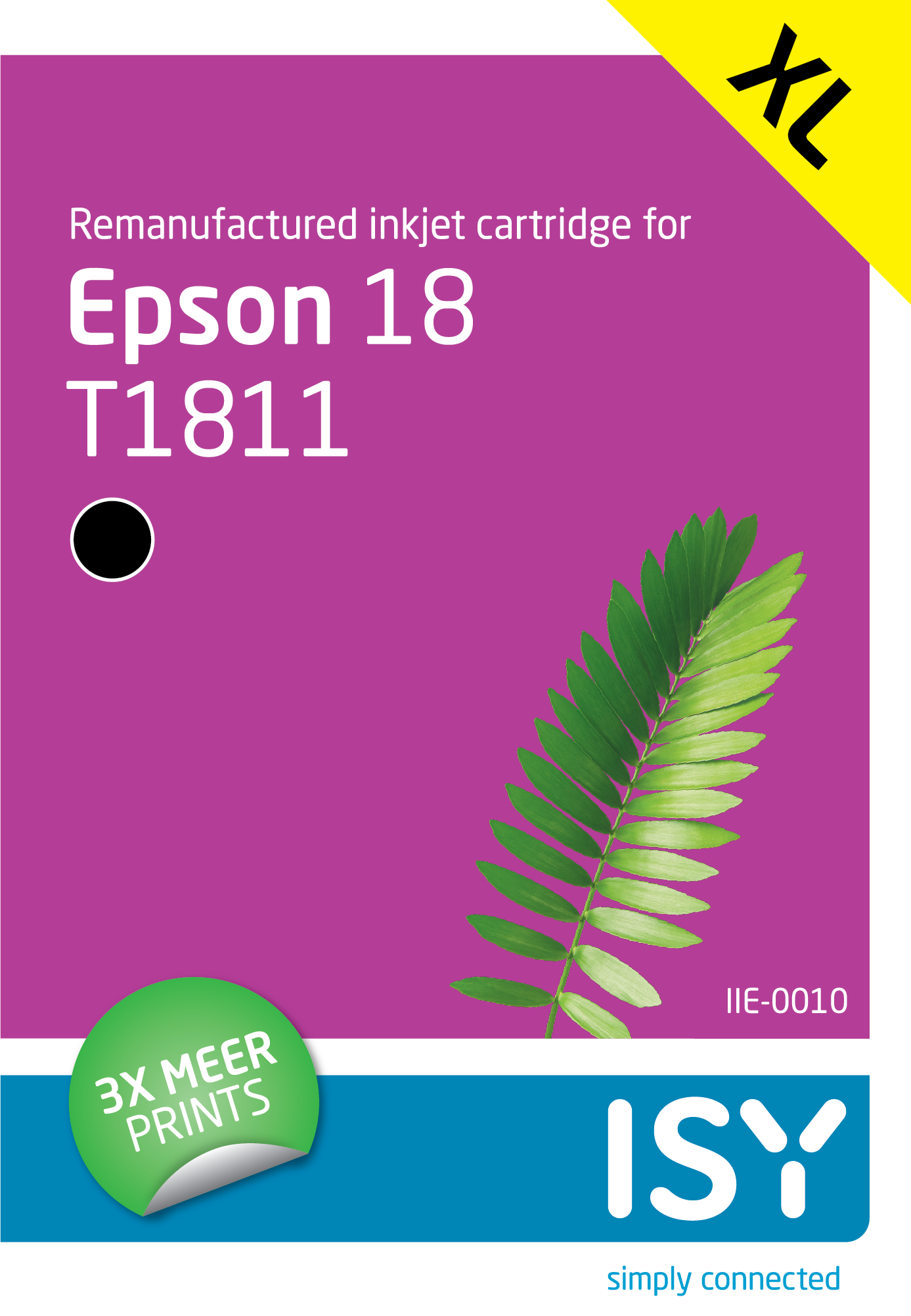 Epson 18 T1811 gereviseerde inkjetcartridge. De cartridge is zwart en heeft een groene sticker.