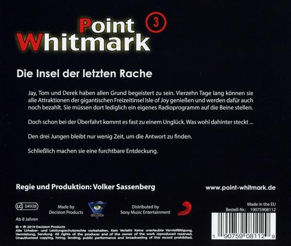 Rückseite einer CD mit Text über 'Point Whitmark' und 'Die Insel der letzten Rache'.