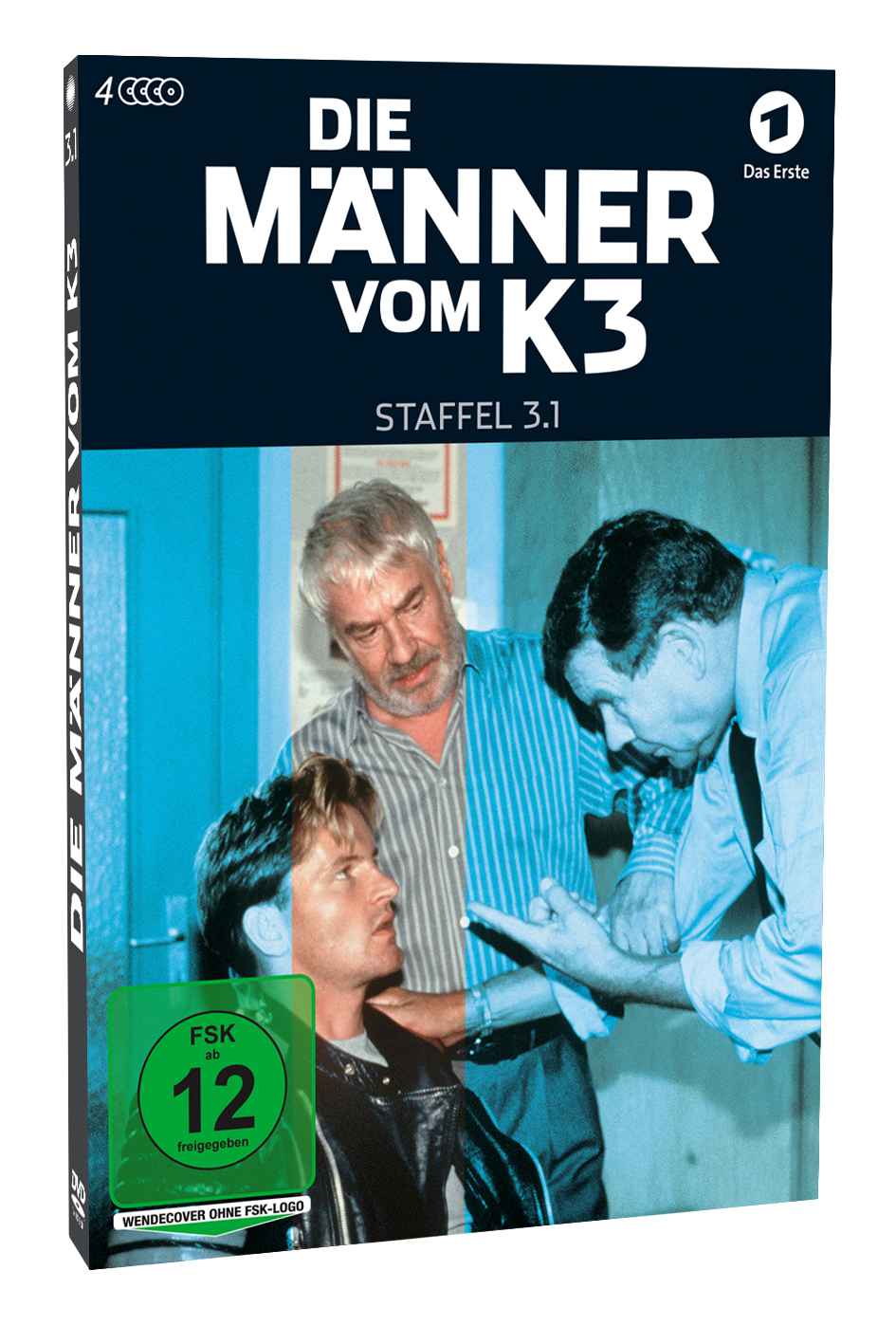 DVD-Hülle, Die Männer vom K3, drei Männer auf dem Cover. Deutscher Text.