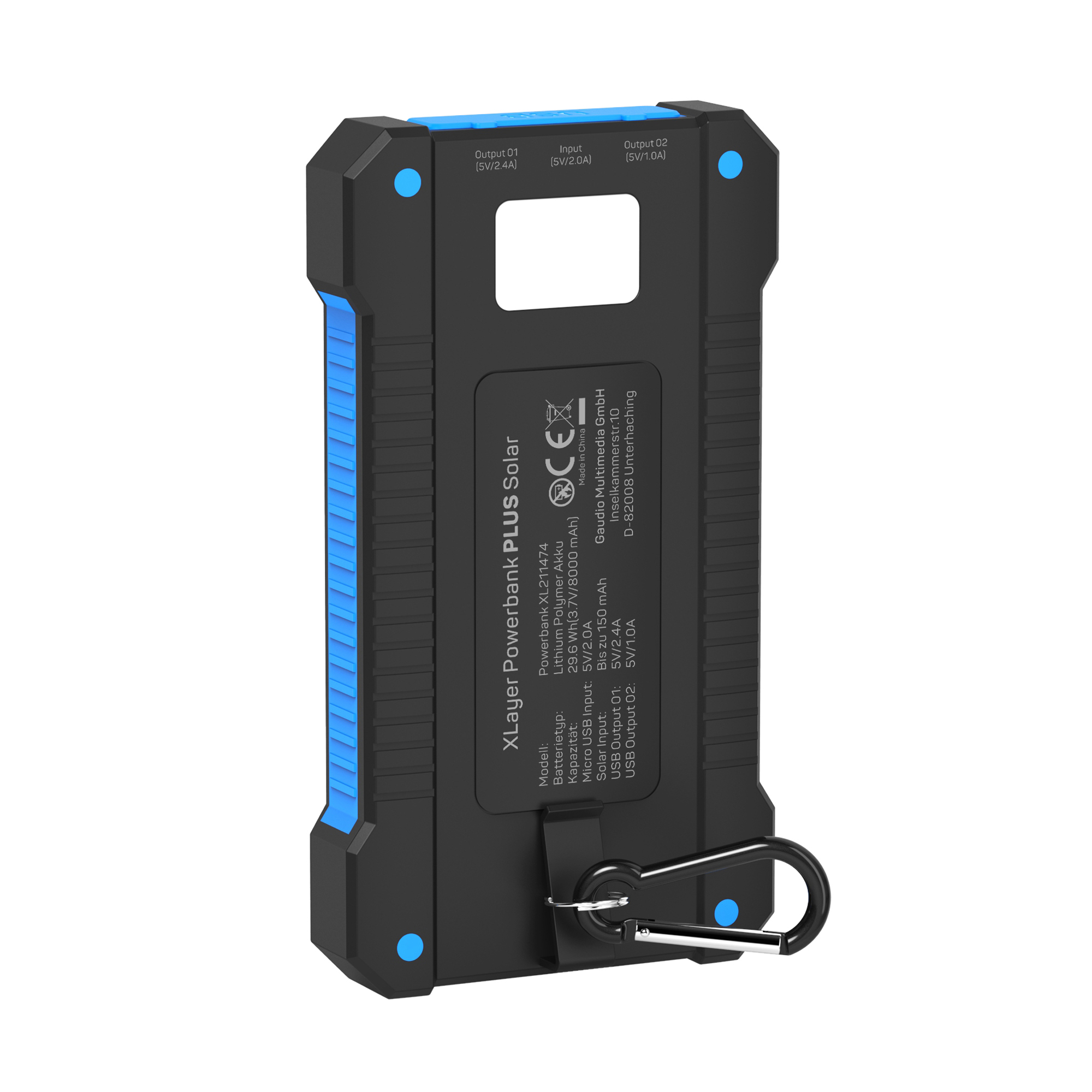 XLAYER Plus Solar Powerbank 8000 mAh Schwarz, Blau
