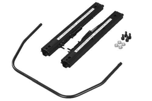 Dos rieles de asiento negros, una barra en forma de U y hardware.