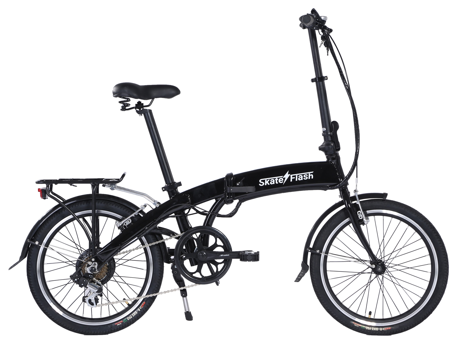 Bicicleta eléctrica - Skate Flash SK Pro E-Bike, 250W, Hasta 35Km/h, Autonomía 35Km, Plegable, Negro
