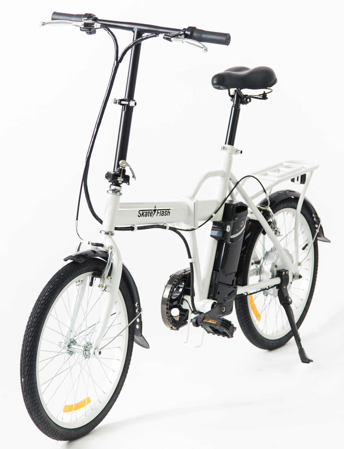 Bicicleta eléctrica - Skate Flash SK E-Bike, 250W, Hasta 30 Km/h, Autonomía 30 Km, Plegable, Blanco
