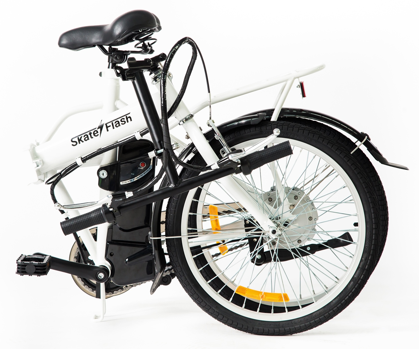Bicicleta eléctrica - Skate Flash SK E-Bike, 250W, Hasta 30 Km/h, Autonomía 30 Km, Plegable, Blanco