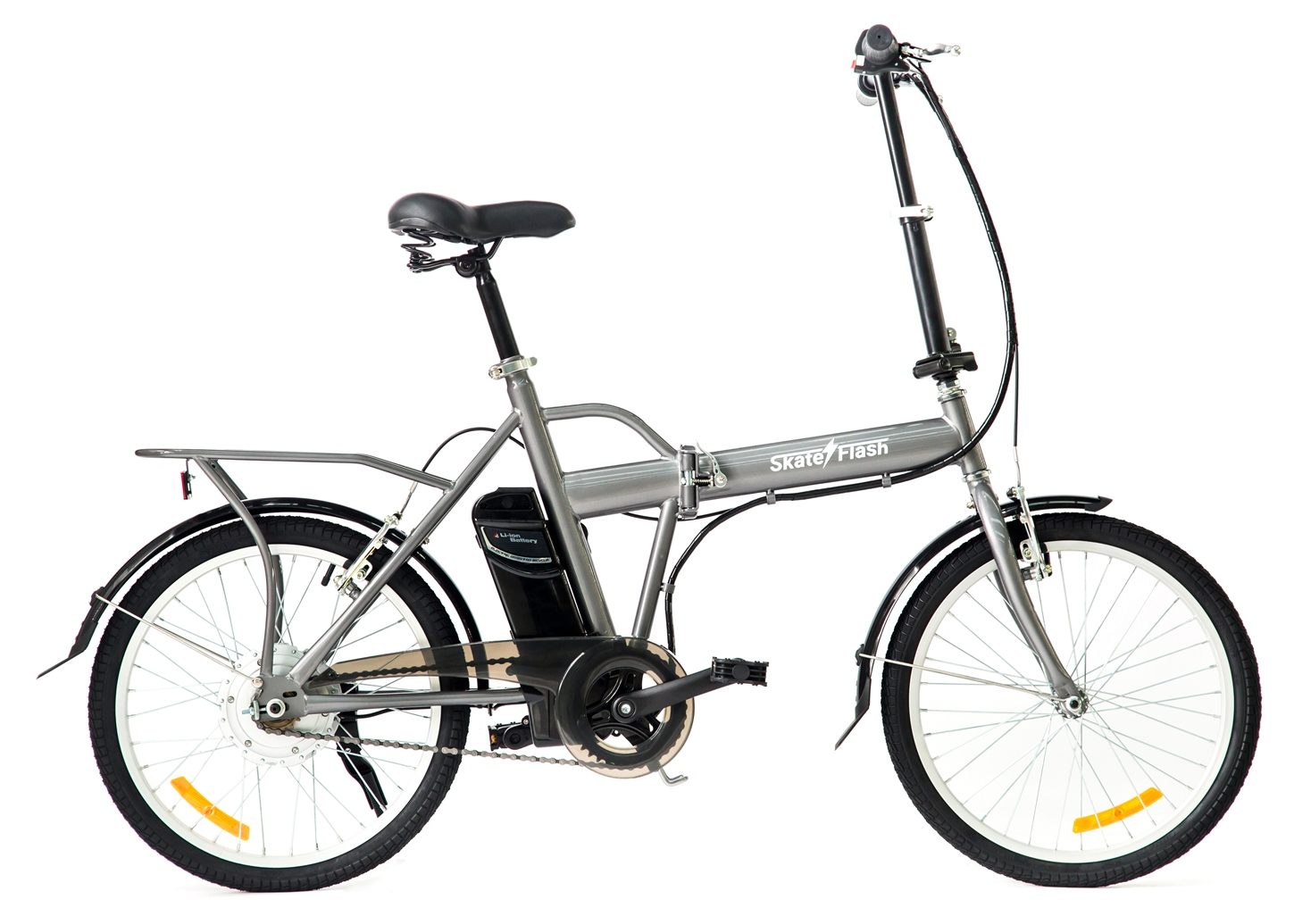 Bicicleta eléctrica - Skate Flash SK E-Bike, 250W, Hasta 30 Km/h, Autonomía 30 Km, Plegable, Gris