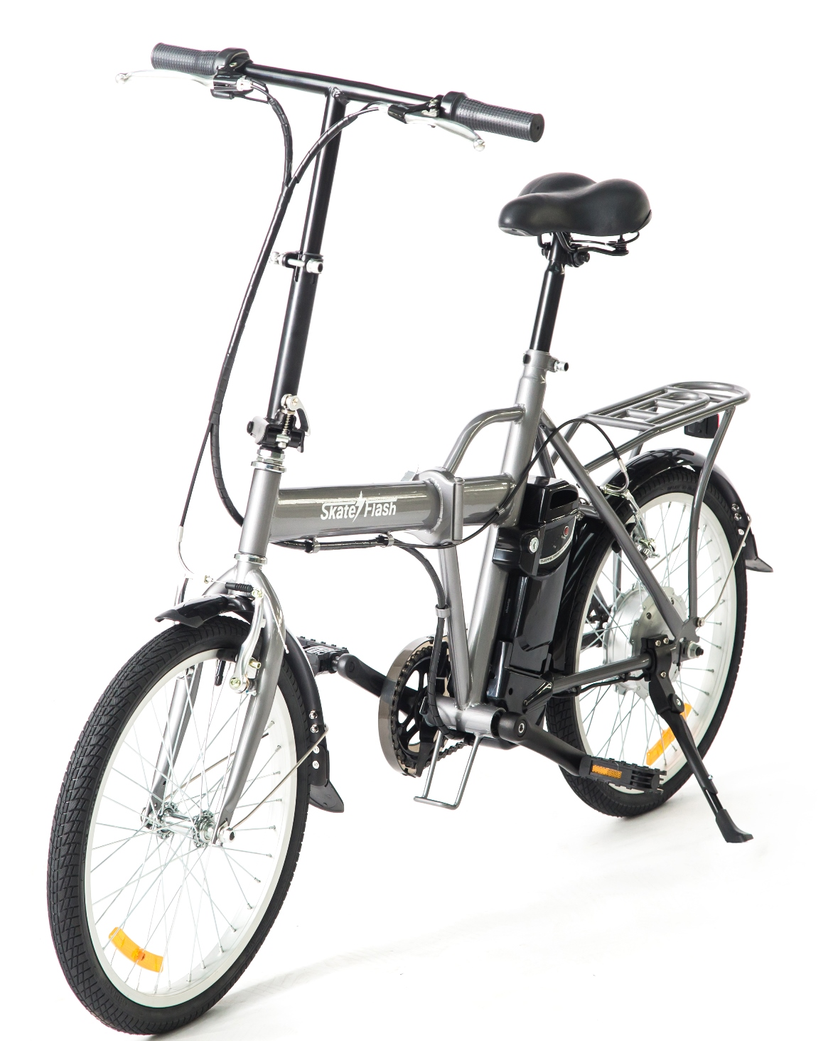 Bicicleta eléctrica - Skate Flash SK E-Bike, 250W, Hasta 30 Km/h, Autonomía 30 Km, Plegable, Gris