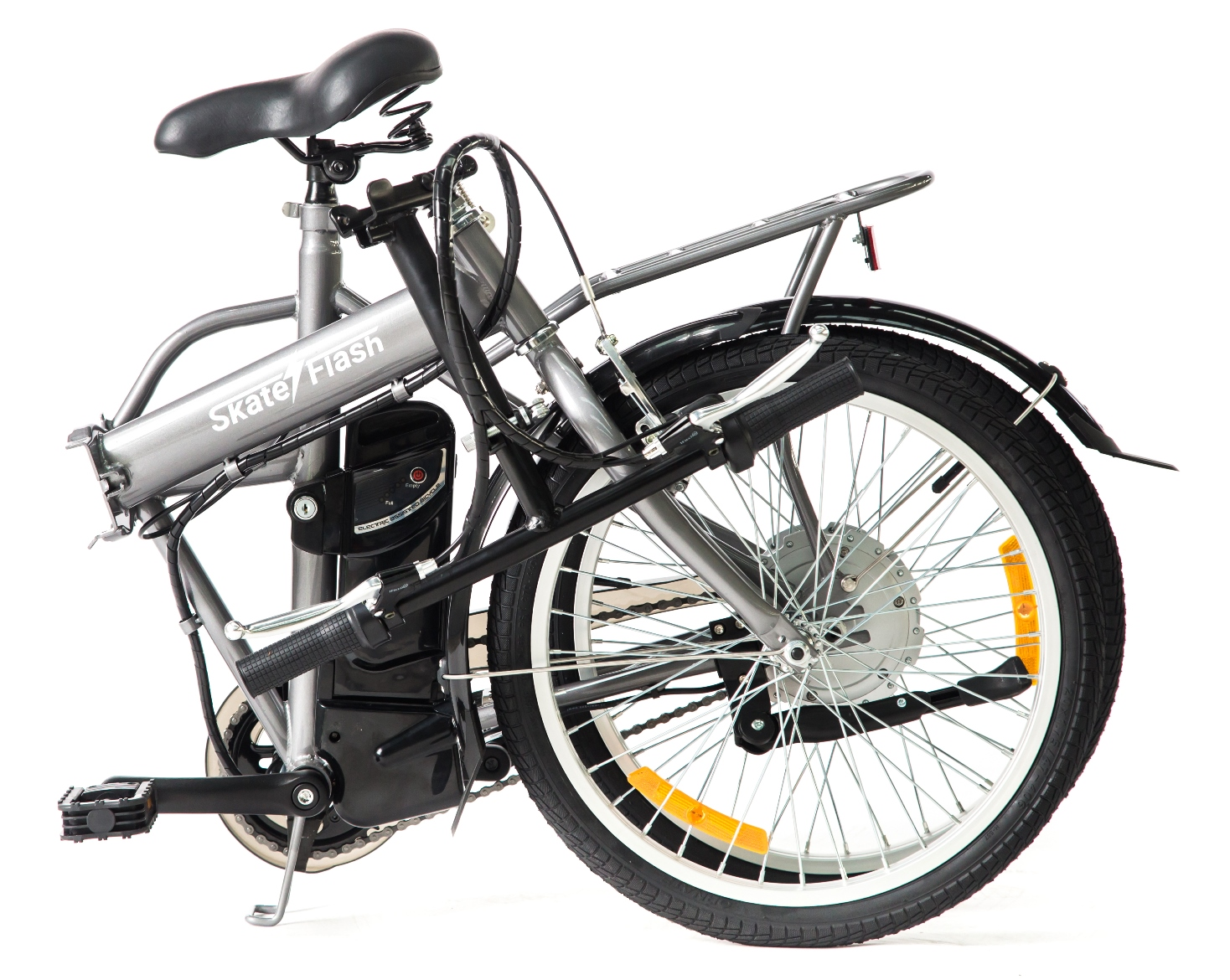 Bicicleta eléctrica - Skate Flash SK E-Bike, 250W, Hasta 30 Km/h, Autonomía 30 Km, Plegable, Gris
