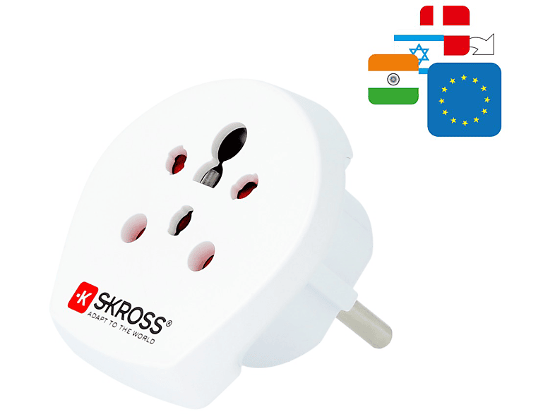 SKROSS 186715 Reisestecker "India-Israel-Denmark to Europe", Weiß; Reiseadapter