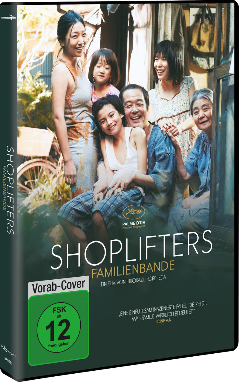 DVD-Hülle des Films Shoplifters mit Familie und Text in mehreren Sprachen.