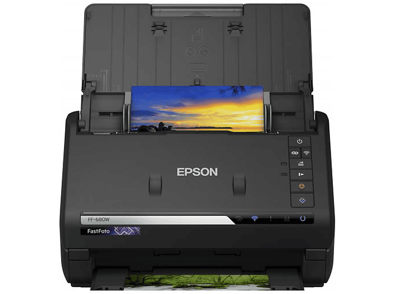 Escáner - Epson FastFoto FF-680W, 600 x ppp, 45 ppm, WiFi, Doble cara, Alimentador automático, Negro