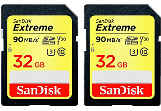 SANDISK SDHC EXTREME 32GB 90MB/S 2 Stück - Speicherkarte  (32 GB, 90, Schwarz/Gelb)