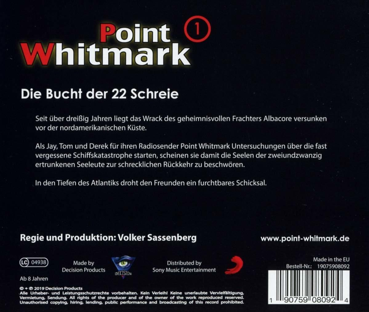 Album-Rückseite mit Text und Informationen, ein Schiffswrack und der Schriftzug Point Whitmark oben.
