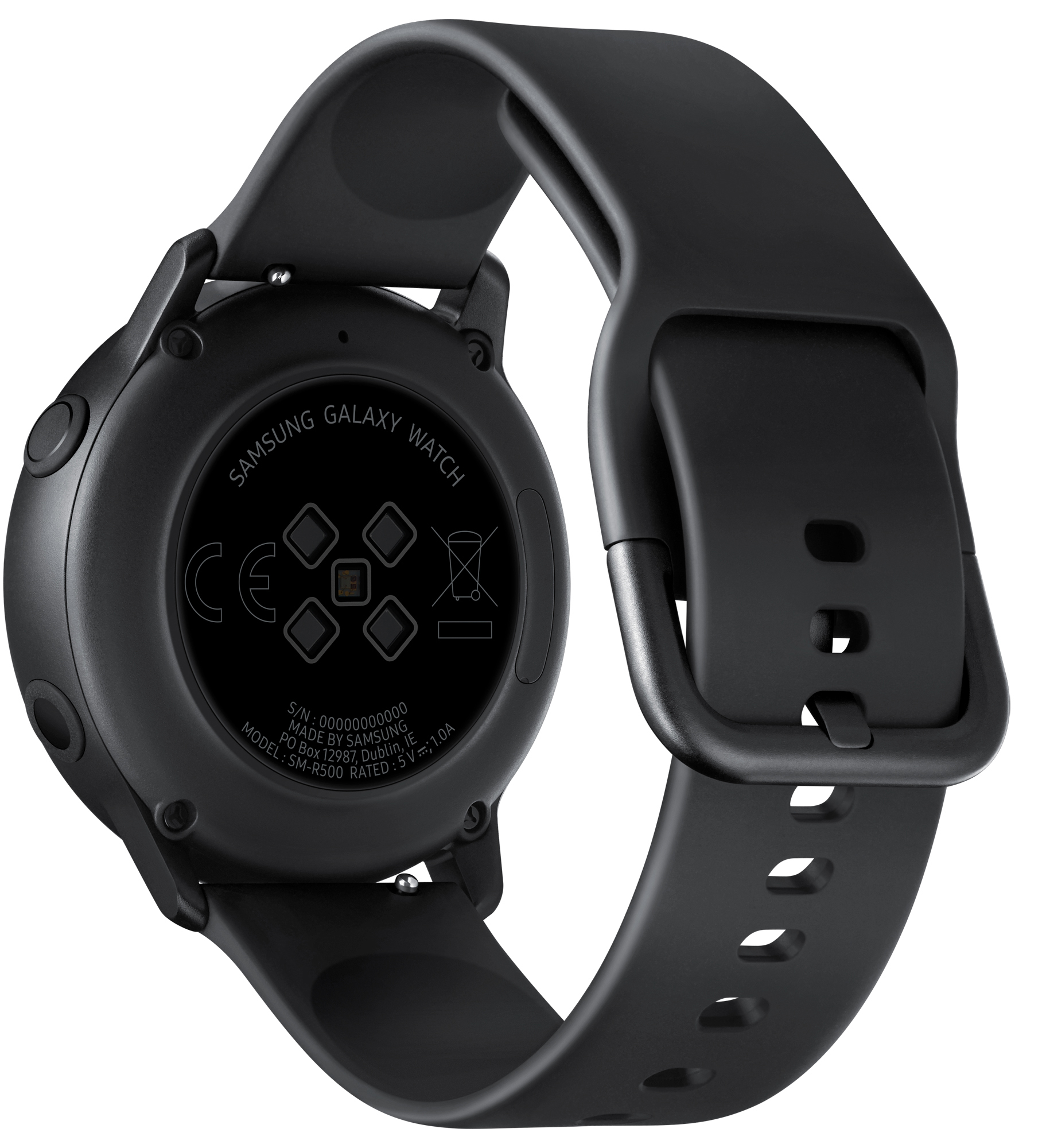 SAMSUNG Galaxy Watch Active Smartwatch Aluminium Fluorkautschuk (FKM), S: ca. 60 mm-100 mm, L: ca. 60 mm-125 mm, Schwarz