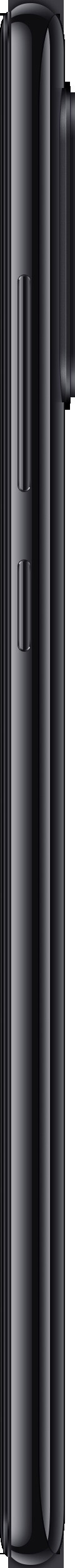 Seitenansicht eines schwarzen Smartphones. Schlankes und minimalistisches Design, das Profil des Geräts zeigend.