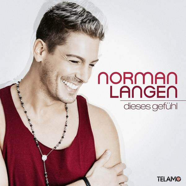 Albumcover mit einem lächelnden Mann in einem roten Tanktop. Text 'Norman Langen' und 'Dieses Gefühl'.