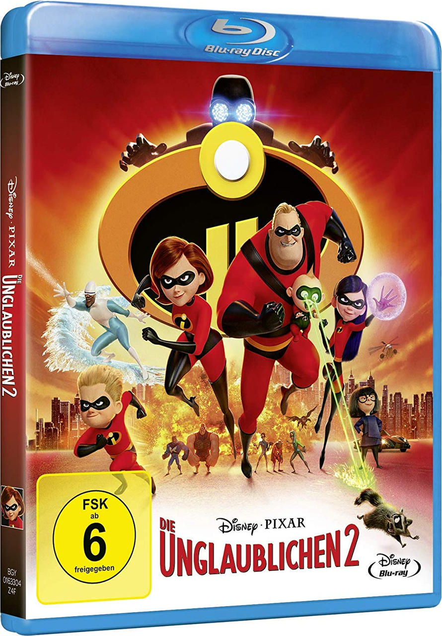 Blu-ray-Filmcover von Die Unglaublichen 2, mit Charakteren und Filmtitel.
