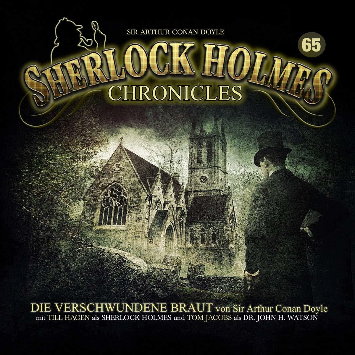 Buchcover für Sherlock Holmes Chronicles mit Kirchenillustration und Mann im Hintergrund.