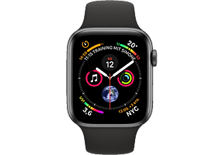 APPLE Watch Series 4 (GPS + Cellular) 44 mm - Smartwatch (140-210 mm, Kunststoff, Armband: Schwarz, Gehäuse: Grau)