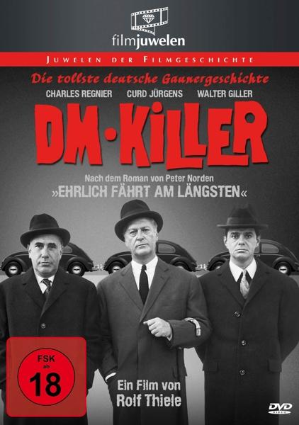Filmposter für DM-Killer, mit drei Männern in Anzügen, Autos im Hintergrund und Text auf Deutsch.