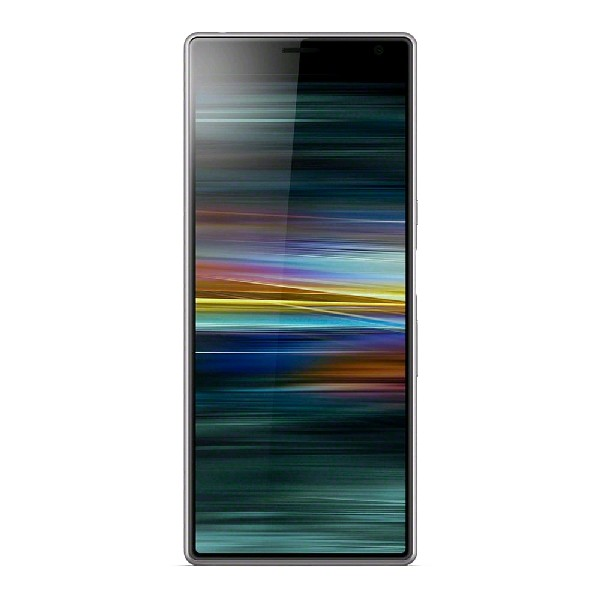Un teléfono inteligente plateado con una pantalla colorida. La pantalla tiene líneas de diferentes colores.