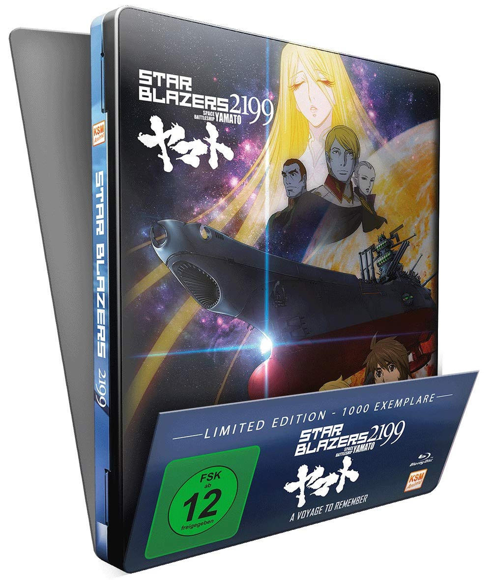 Star Blazers 2199 Blu-ray Boxset. Cover zeigt ein Raumschiff und Charaktere. Limitierte Edition mit FSK 12 Bewertung.