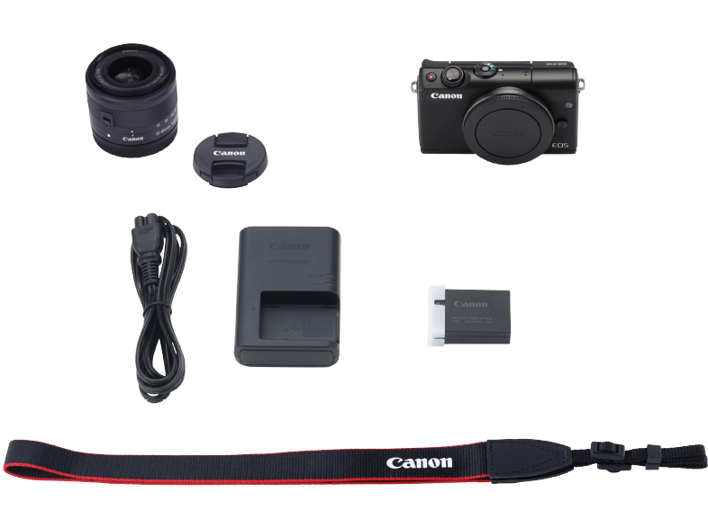 CANON EOS M100 + 15-45mm + SD-kaart & camerahoes zwart