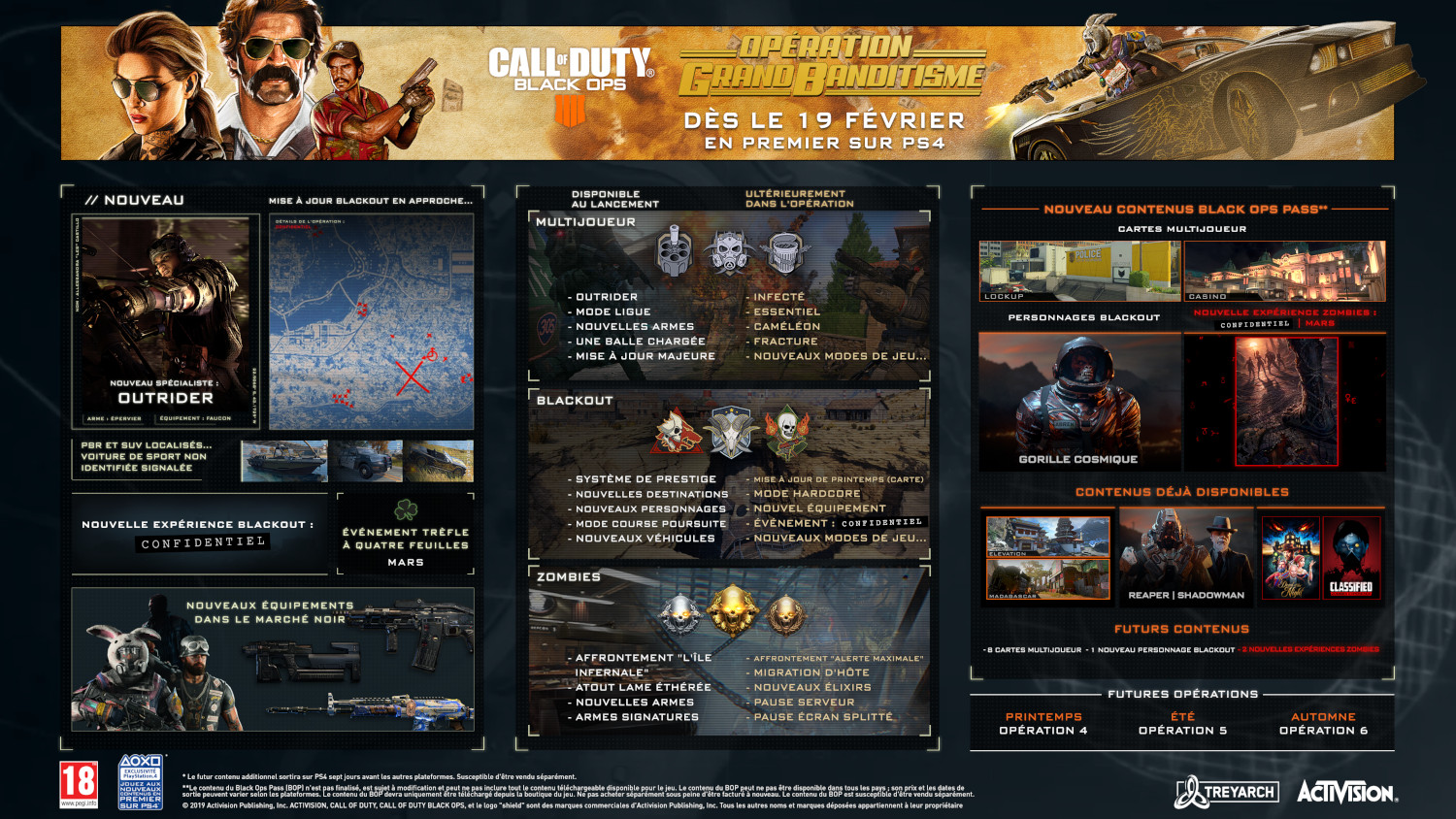 Een promotiebeeld voor Call of Duty: Black Ops 4, met speld details en karakters.