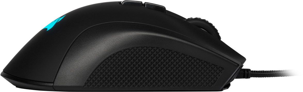 Black gaming mouse with a blue light.
