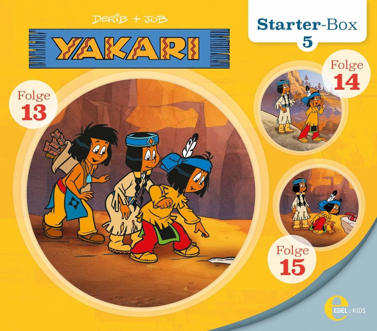 Yakari-Comic-Cover mit Zeichentrickfiguren in einer Wüstenumgebung und zugehörigen Episoden-Covern.