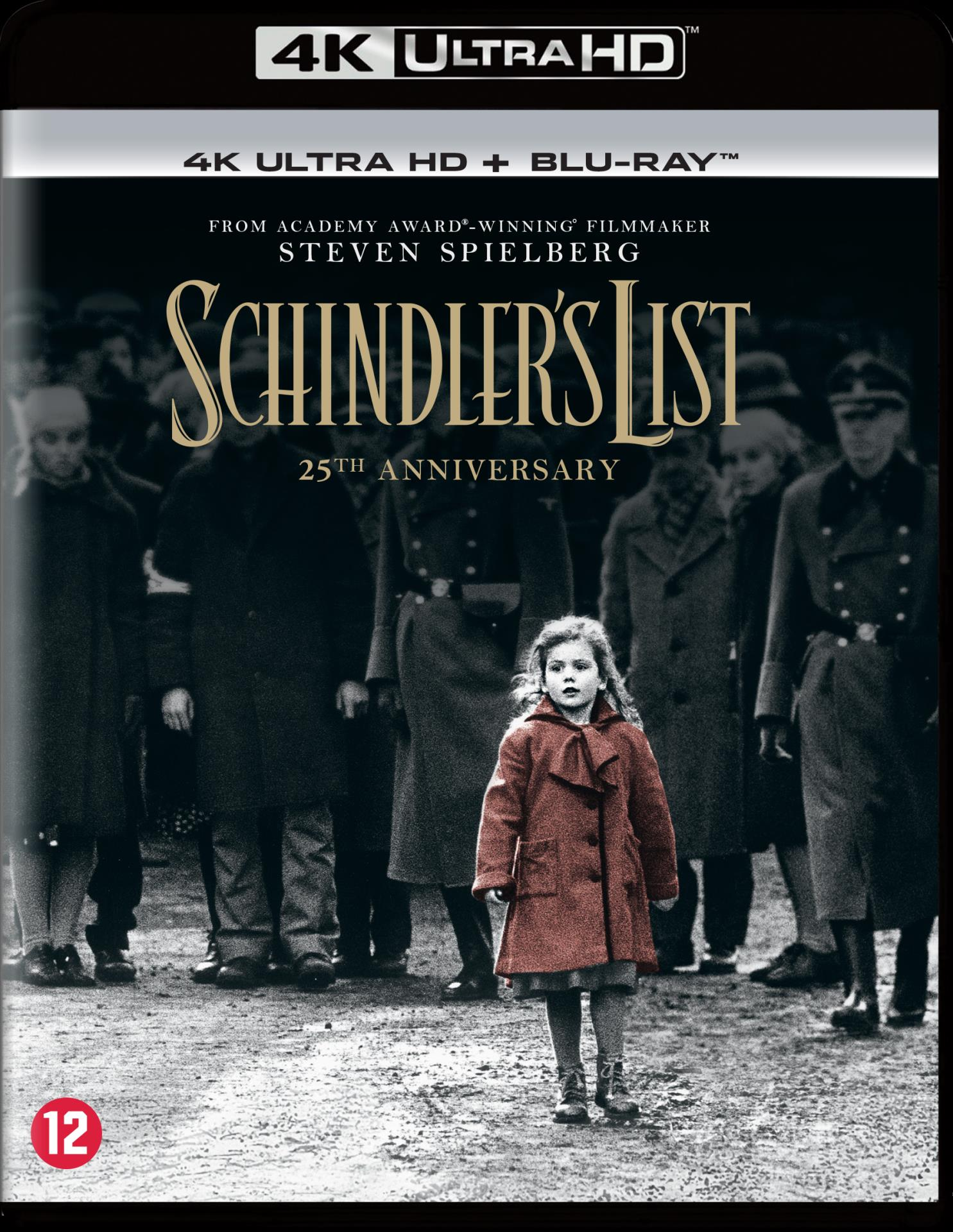Schindler's List, Blu-ray hoes, meisje in rode jas, mensen op de achtergrond.