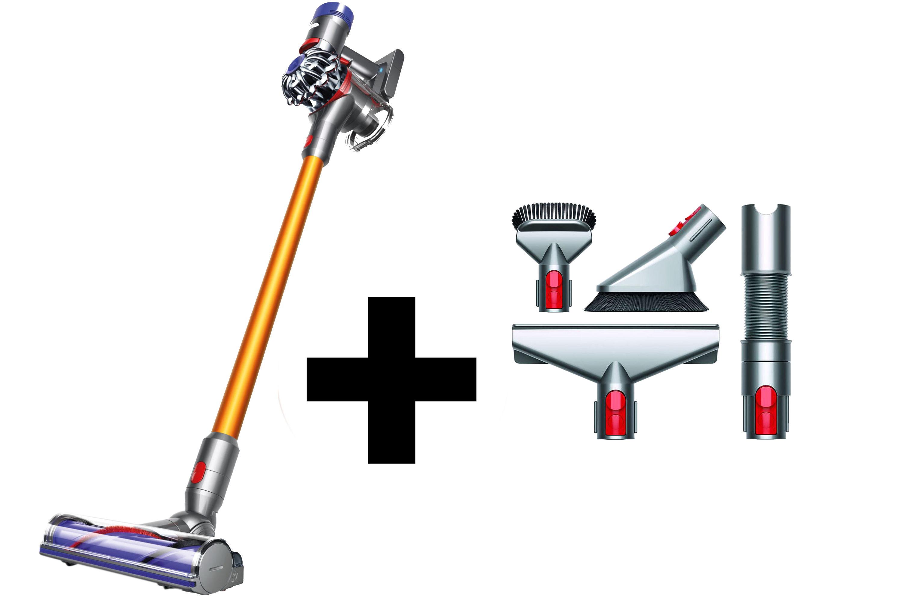 DYSON Akku-Staubsauger V8 Absolute (227296-01) inkl Zubehörset mit Quick Release (967768-02) Akku-Stielsauger (0,54 l, Akkulaufzeit: 40 min, Gelb)