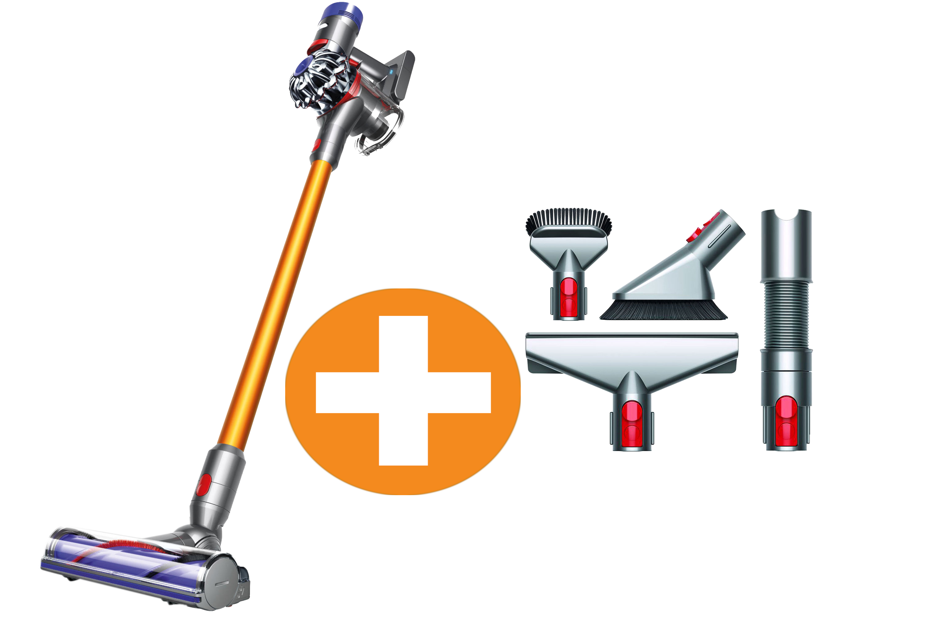 DYSON Akku-Staubsauger V8 Absolute (227296-01) inkl Zubehörset mit Quick Release (967768-02) Akku-Stielsauger (0,54 l, Akkulaufzeit: 40 min, Gelb)