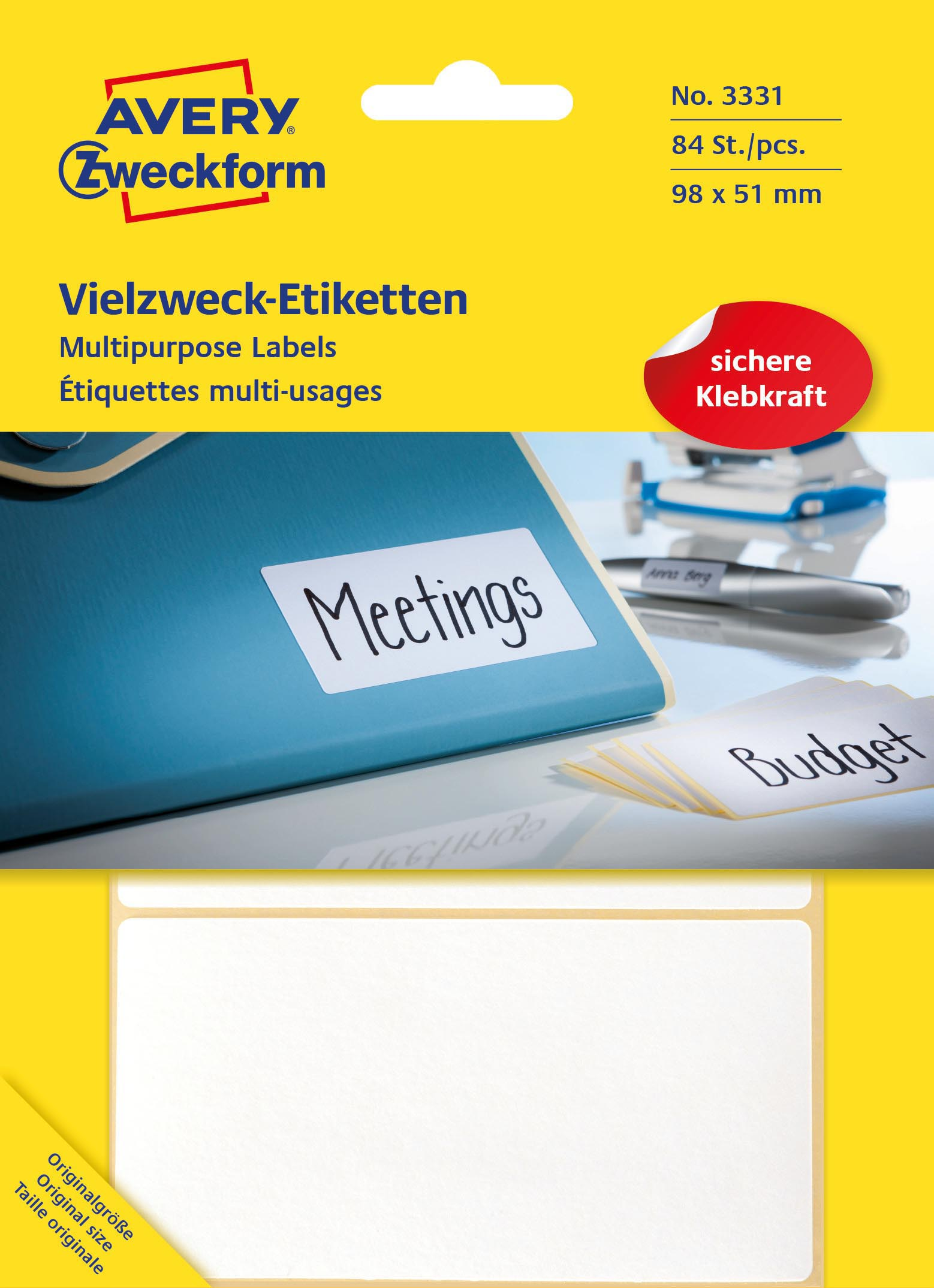 Universaletiketten 51 51 ZWECKFORM x 98 3331 Etiketten AVERY mm 84 x Bogen 98 / 28 mm