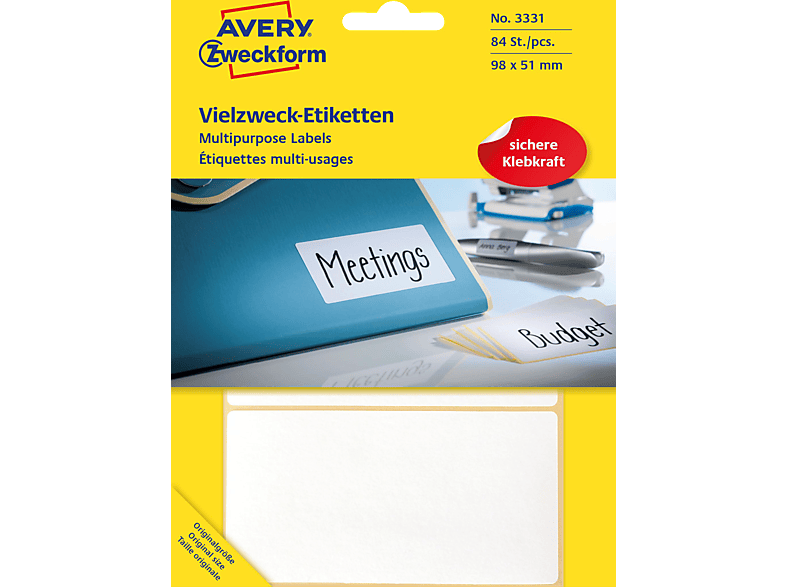 AVERY 51 ZWECKFORM 98 28 84 mm Bogen mm x 51 3331 Universaletiketten x 98 / Etiketten