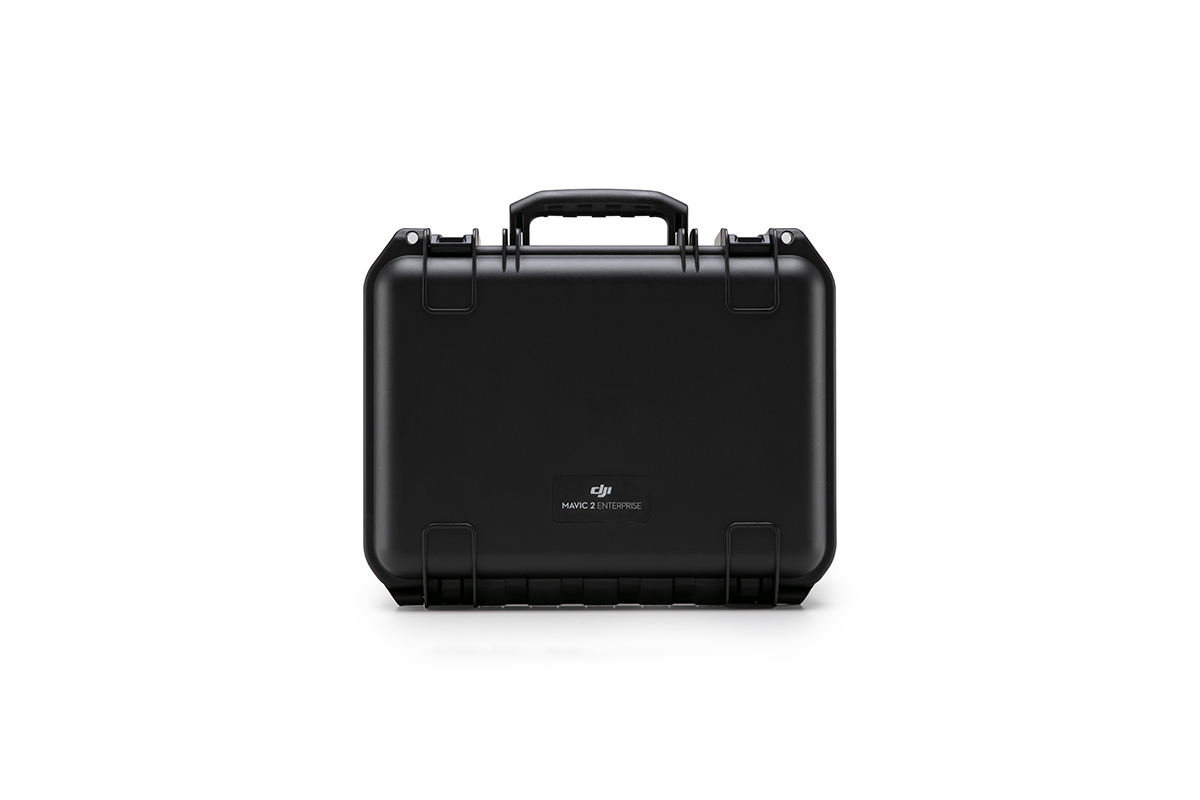 Schwarzer DJI Mavic 2 Enterprise Koffer. Griff oben, weißer Hintergrund, DJI-Logo.