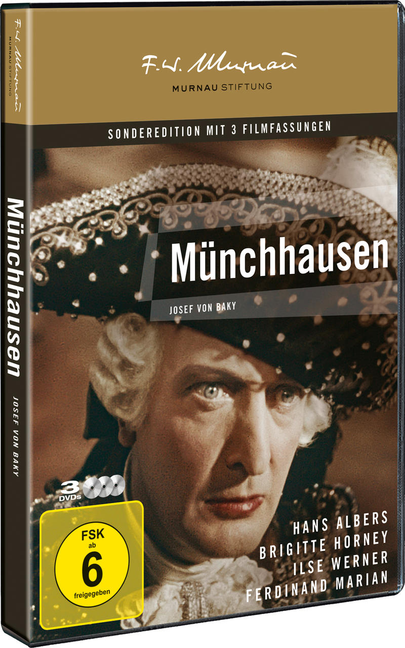 DVD-Hülle des Films Münchhausen. Auf dem Cover ist ein Mann in einem Kostüm und der Filmtitel zu sehen.