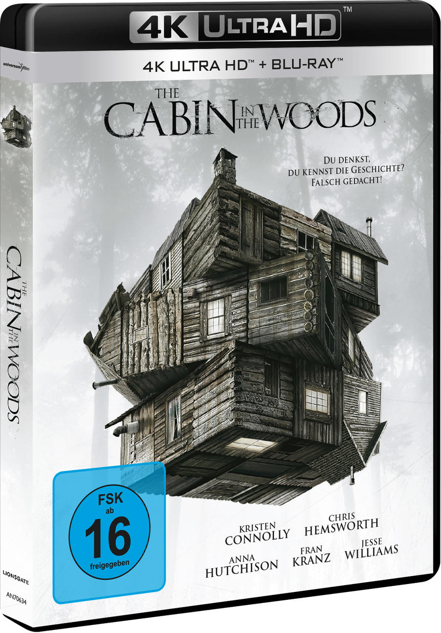 4K Ultra HD Blu-ray-Hülle für 'The Cabin in the Woods' mit Holzhausdesign.
