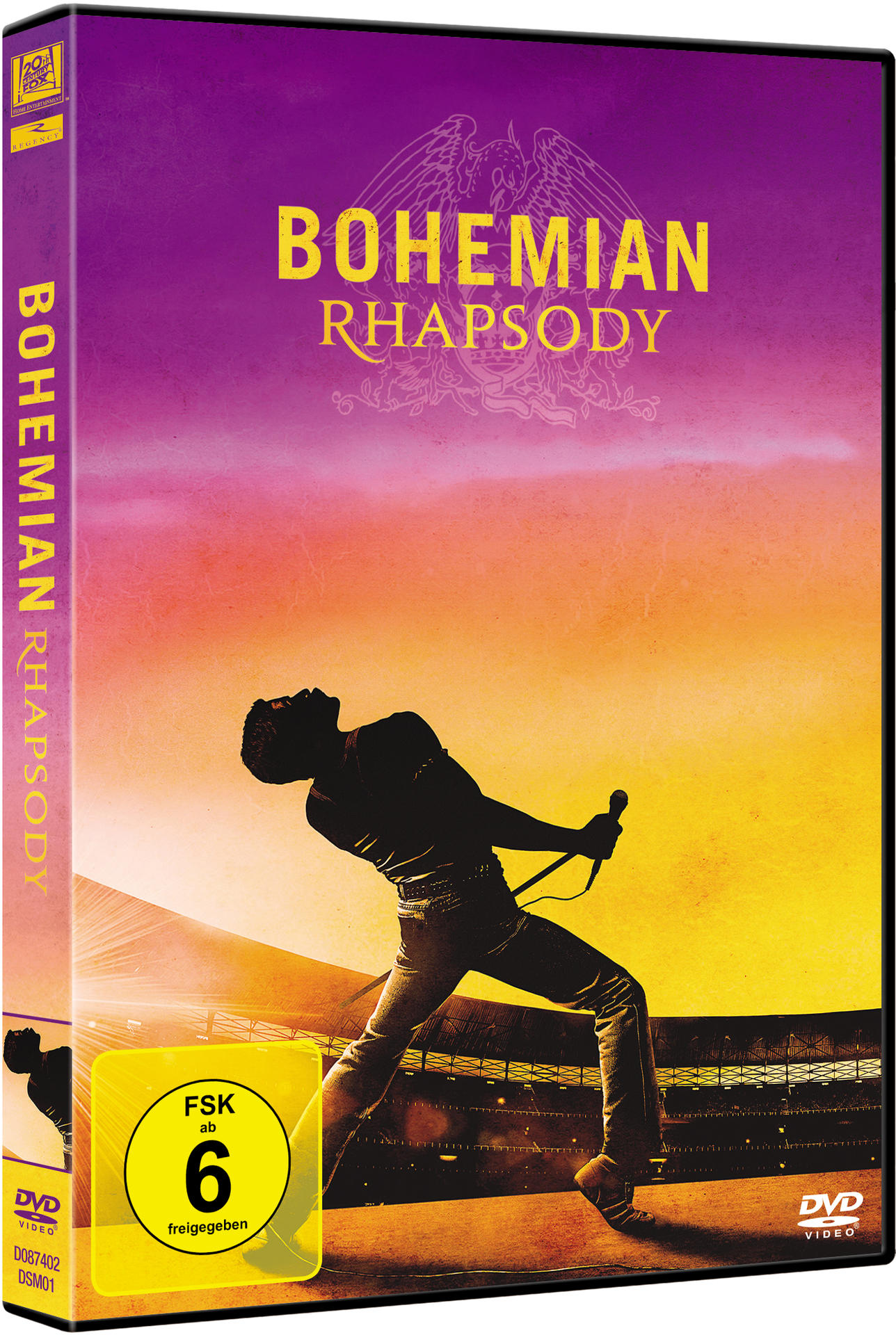 DVD-Hülle für 'Bohemian Rhapsody' mit Freddie Mercury auf der Bühne.