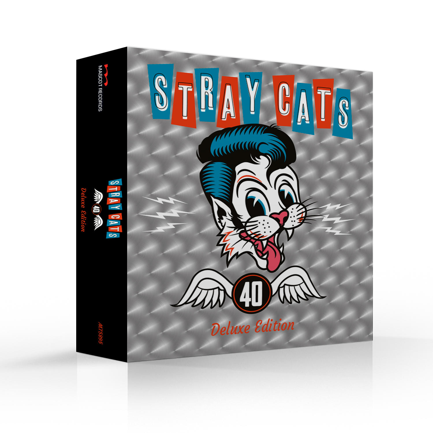 Stray Cats albumhoes, een cartoonkat met vleugels. Het album is een deluxe editie.